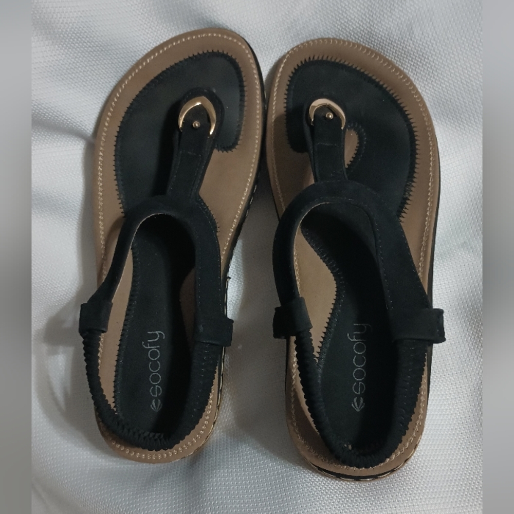 SOCOFY Black Confort Sandals Size 9 Pre-owned See The Picture Por More Details